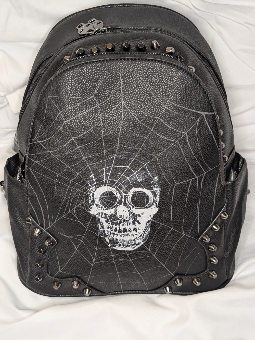Black Skull & Web Studded Women's Backpack